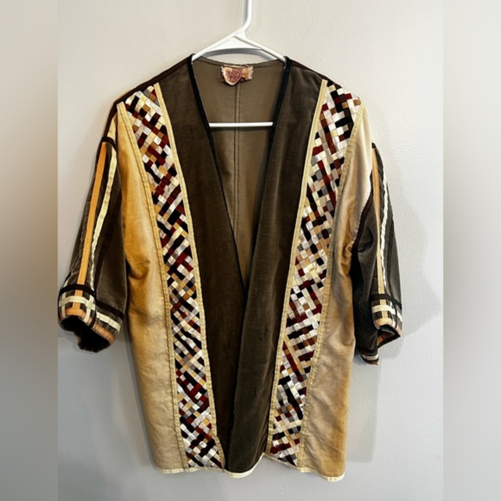 Vintage The French Clique 70s‎ Patchwork Velvet Color Ribbon Shirt Size Medium